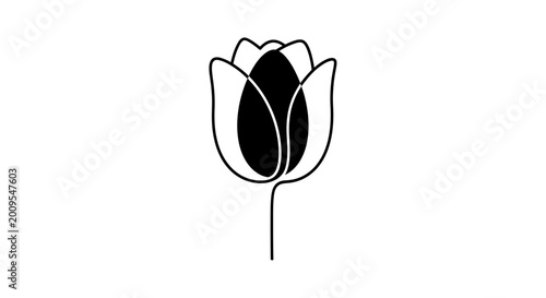 Black Tulip Flower Line Art Drawing.