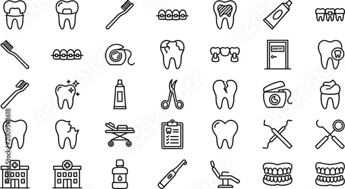Foto Dental and Oral Care Icon Set with Teeth, Toothbrush, Toothpaste, Floss, Dental