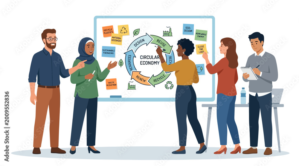 Obraz premium Team collaboration presentation brainstorming around whiteboard.