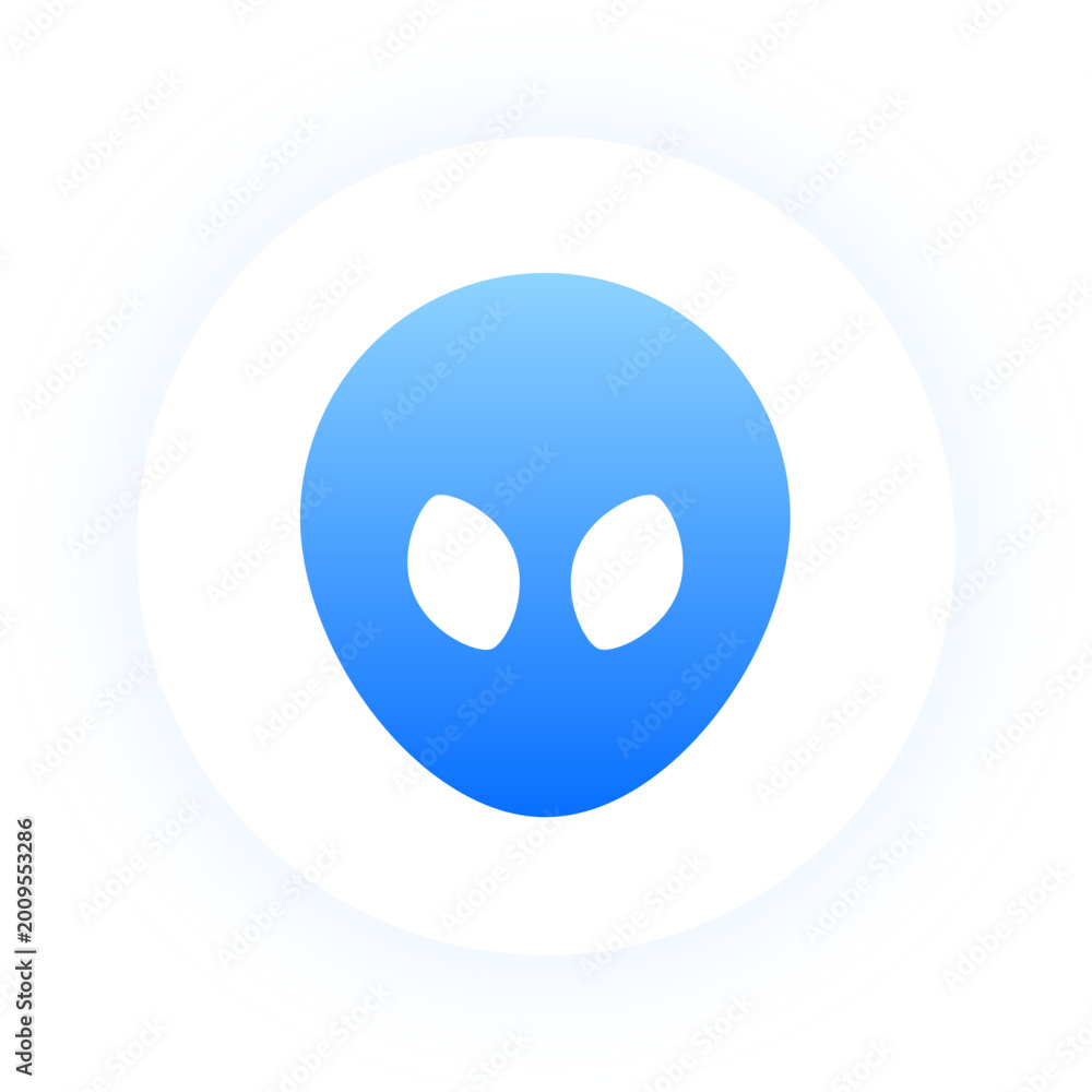 Fototapeta premium Creative blue glow alien head symbol on white circular base for gaming
