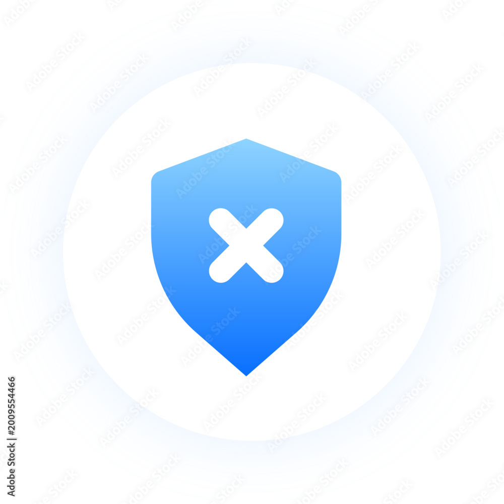 Obraz premium Modern 3D shield x protection denied icon with blue glow for UI
