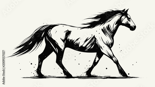 Fotografía Ink style illustration of a galloping horse with dynamic brushstrokes