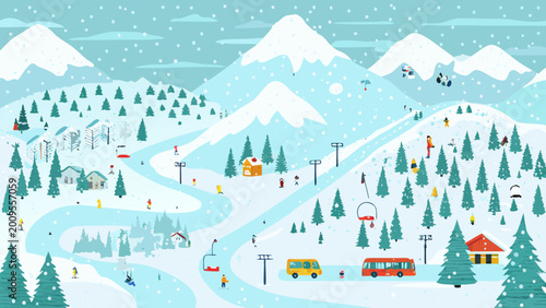 winter ski resort illustration detailed vector landscape with snow