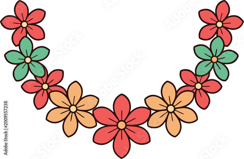 Realistic Hawaiian Flower Lei Necklace. Authentic Pink White Floral Garland. Traditional Exotic Flower Necklace Isolated. Polynesian Style Hibiscus Plumeria Lei. Wedding Decorative Blossom Garland