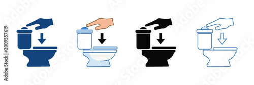 Fotografía Toilet Flush Button Icons – Finger Press with Down Arrow, Bathroom Hygiene Vecto