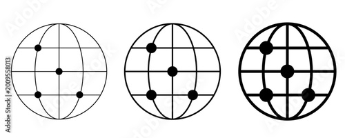 Photos World icon set with circle | Browser icon with 3 thin variation