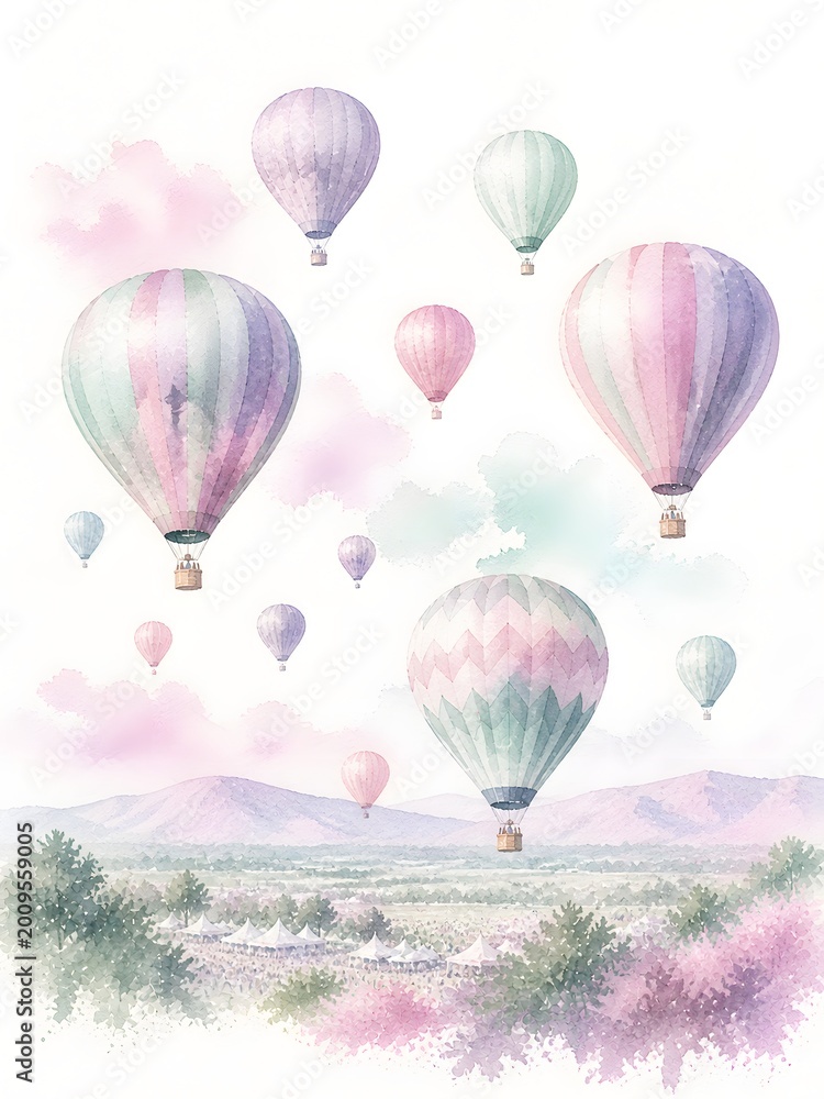 Obraz premium Whimsical pastel balloon festival scene