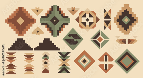 Fotografie Collection of traditional tribal geometric patterns and shapes.