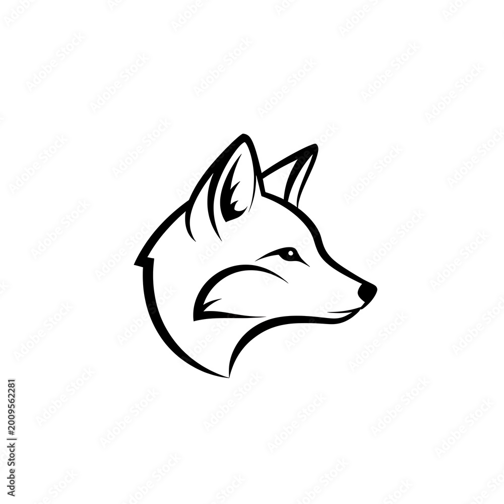 Fototapeta premium Sleek black outline fox head in profile view on a white background