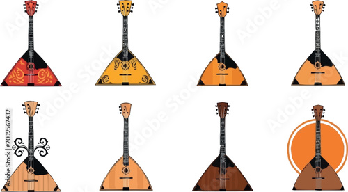Obraz na płótnie Traditional balalaika instrument collection with wooden string folk music and cu