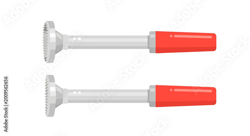 Fotografía Two silver razors with red handles.