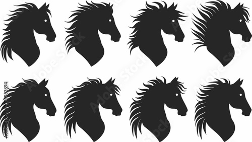Tableau sur toile eight black horse head silhouettes arranged in a grid pattern