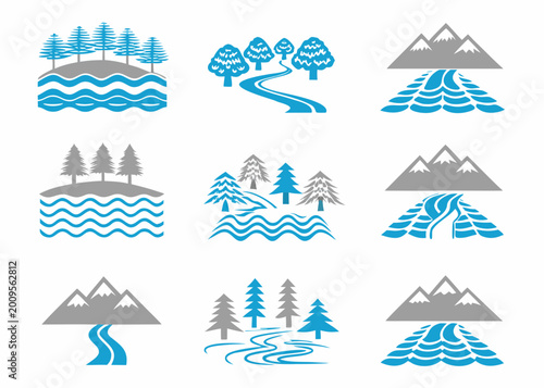 Bild auf Leinwand natural landscape icons set stylized vector illustration on white background