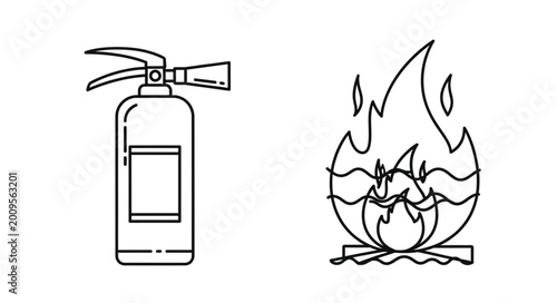 Tableau sur toile Fire Extinguisher and Flame Icon Set.