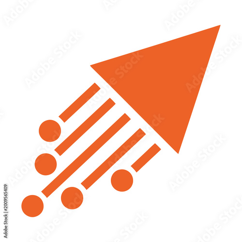 Bilde på lerret Orange triangle with lines and circles moving fast to the right side quickly ico