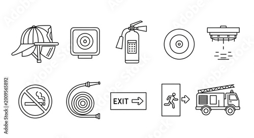 Canvas Print Fire Safety Equipment Icons Collection Vector Illustration.