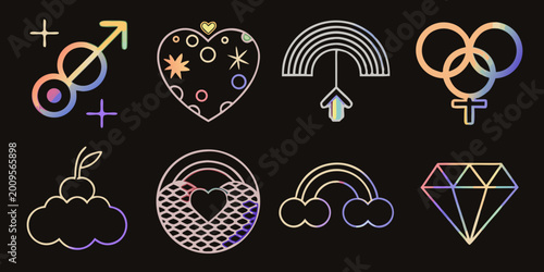 Cuadro en lienzo queer pride symbols collection vibrant gradient isolated on black