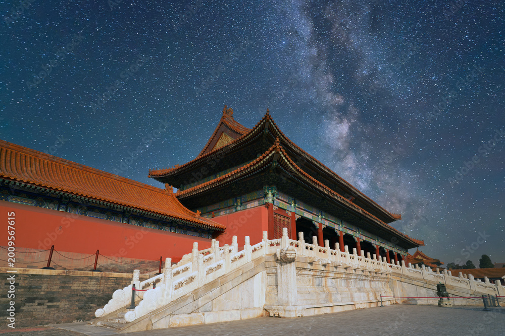 Fototapeta premium The Forbidden City of China beneath the Milky Way.