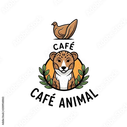 Stylized cheetah head and bird logo with CAFÉ ANIMAL text on white background