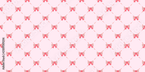 Fotografi Seamless pink ribbon vector pattern in vintage style, perfect for wedding wallpapers, Valentine's Day, and decorative fabric designs