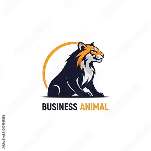 Stylized dark blue and orange tiger logo sitting in profile with text