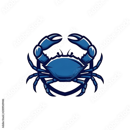 Stylized deep blue crab illustration on a white background