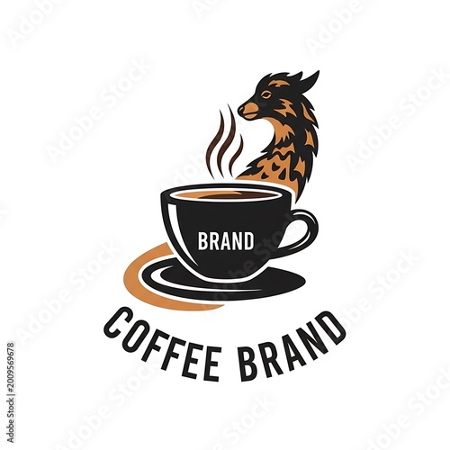 Stylized deer head and coffee cup logo design with steam and brand text
