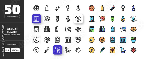 Obraz na plátne Sexual Health Icon Set Collection - Outline Line Art Style
