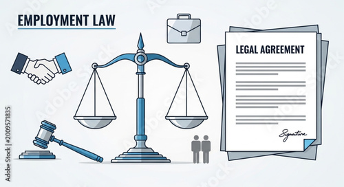 Fotografie Employment Law Legal Agreement Scales of Justice Gavel and Handshake