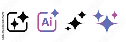 Bild auf Leinwand Artificial intelligence icon vector set with sparkle star and square button design for AI generate symbol, branding, and technology interface use