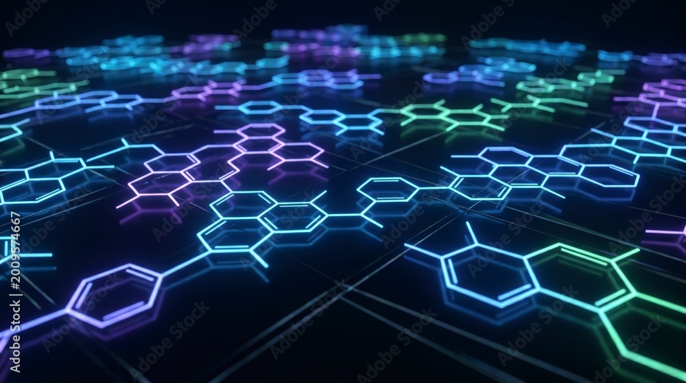 Obraz premium futuristic hexagonal network with neon glow digital technology background 2025