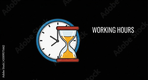 Fotografie Hourglass and Clock Representing Working Hours and Time Management