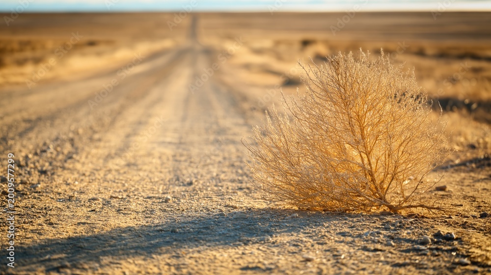 Fototapeta premium Desert Road with Dried Tumbleweed Plant