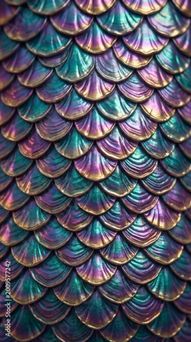 Iridescent Mermaid Pattern with Metallic Shimmer and Vibrant Multicolored Texture