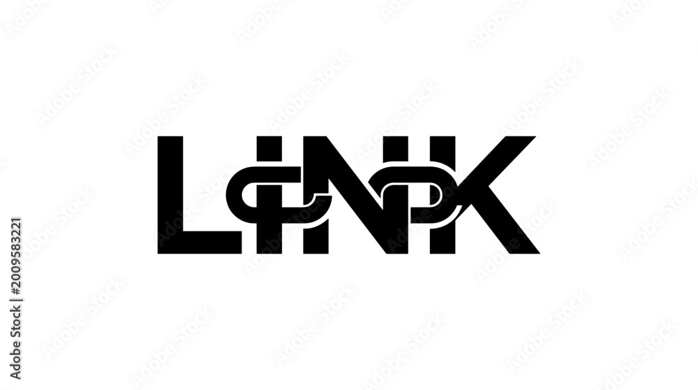 Obraz premium Link Connection Logo Design, Creative Typography with Interlocking Chain Link, Minimalist Black Vector Illustration for Network and Synergy