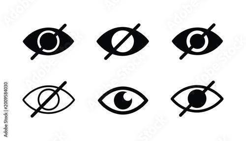 Cuadro en lienzo Crossed-out eye icon vector set featuring hidden visibility symbols in thin line style for privacy, security, and interface design