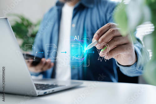 Φωτογραφία Business professional signing digital contract on laptop, e-signature workflow i