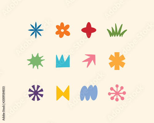 Abstract shape sticker set. Trendy retro 90s style. Cute colorful empty shapes emblems and labels. 