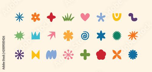 Abstract shape sticker set. Trendy retro 90s style. Cute colorful empty shapes emblems and labels. 