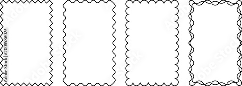 Frame set of standard ratio rectangles 3x5 with wavy, scallop, zigzag, double edges in vertical, mobile and portrait formats.
