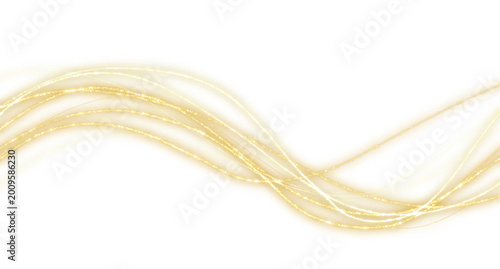 Billede på lærred Golden Glittering Light Waves Isolated on transparent Background