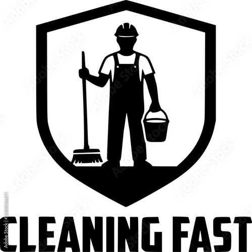 Cleaning Icon: A bold, stylized icon of a cleaning professional, ready for action, symbolizes speed and efficiency in keeping environment pristine.