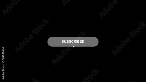 Animated Red Subscribe Button Transition to Grey Subscribed State with Mouse Pointer and Burst Effect on Black Background