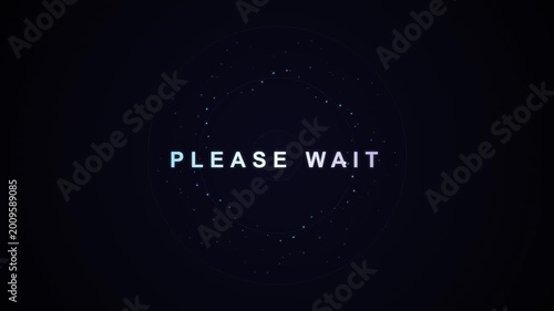 Cinematic Please Wait Text Animation with Glowing Blue Particle Loading Circle on Dark Background for UI Interface