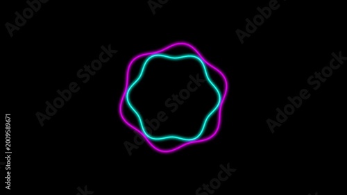 Abstract Glowing Pink and Cyan Neon Wavy Circles Pulsing on a Deep Black Background