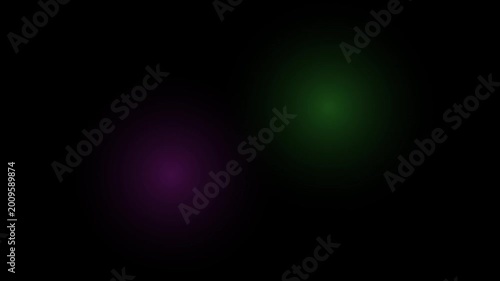 Soft Glowing Green and Purple Light Blobs Floating and Shifting on a Deep Black Background for Ambient Visual Effect