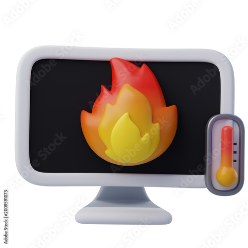 Konstfotografi Computer Monitor with Heat Warning Thermometer