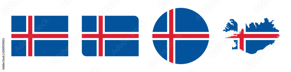 Fototapeta premium iceland circular, iceland rectangular, and iceland map flag flat icon