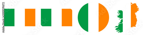 Photography ireland circular, ireland rectangular, and ireland map flag flat icon