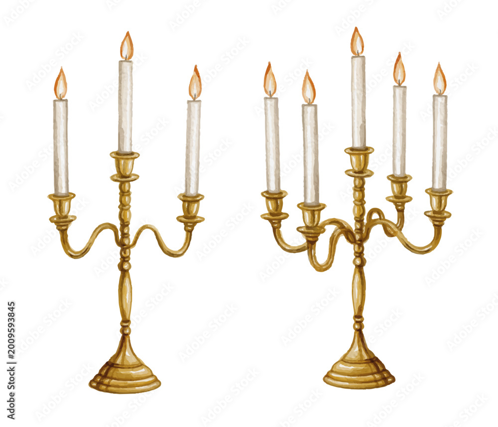 Fototapeta premium Hand painted watercolor candelabra isolated on white background